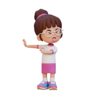 3D cute girl character rejection pose png