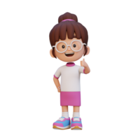 3D girl character give a thumb up with cute happy face png