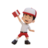 3D happy kid character holding book png