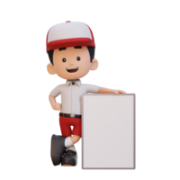 3D kid character holding a blank placard png