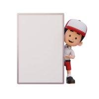 3D kid character holding a blank placard png