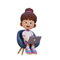 3d menina personagem trabalhando em uma computador portátil png