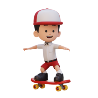 3D kid character ride skateboard png