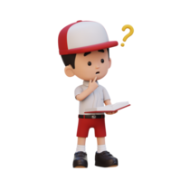 3D kid character get confused when reading a book png