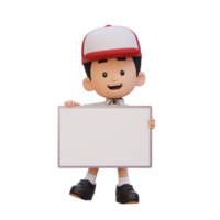 3D kid character holding a blank placard png