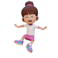 3d schattig meisje in jumping houding png