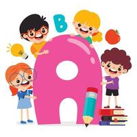 Cartoon Kids Posing With Alphabet Letter vector