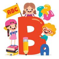 Cartoon Kids Posing With Alphabet Letter vector