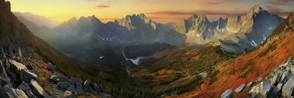 ai generado panorama montaña otoño paisaje. ai generado foto