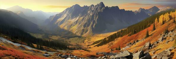 AI generated Panorama mountain autumn landscape. AI Generated photo