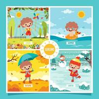 Four Seasons With Cartoon Kid vector