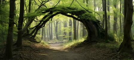 AI generated Natural archway shaped by branches in the forest. AI Generated photo