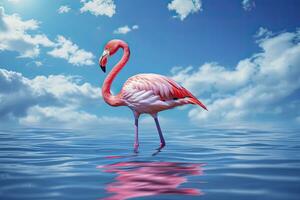 AI generated Pink Flamingo in the water. AI Generated photo