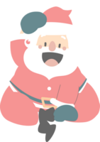 merry christmas and happy new year with cute sitting santa claus, flat png transparent element cartoon character design