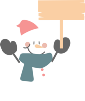 merry christmas and happy new year with cute snowman and blank sign, flat png transparent element cartoon character design