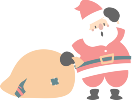 merry christmas and happy new year with cute santa claus, gift and christmas bag, flat png transparent element cartoon character design