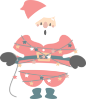 merry christmas and happy new year with cute santa claus and christmas light, flat png transparent element cartoon character design