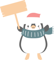 merry christmas and happy new year with cute penguin and blank sign, flat png transparent element cartoon character design