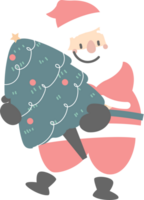 merry christmas and happy new year with cute santa claus and pine tree, flat png transparent element cartoon character design