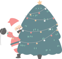 alegre Navidad y contento nuevo año con linda Papa Noel noel, pino árbol y Navidad luz, plano png transparente elemento dibujos animados personaje diseño