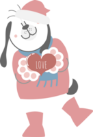 happy valentine's day with dog holding heart, love concept, flat png transparent element character design