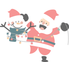 merry christmas and happy new year with cute santa claus and snowman, flat png transparent element cartoon character design