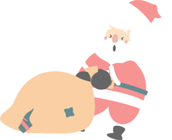 merry christmas and happy new year with cute santa claus and Christmas gift bag, flat png transparent element cartoon character design