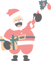 merry christmas and happy new year with cute santa claus, gift and candy cane, flat png transparent element cartoon character design