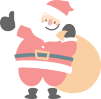 merry christmas and happy new year with cute santa claus holding christmas gift bag, flat png transparent element cartoon character design