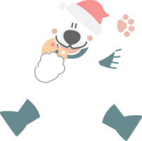 merry christmas and happy new year with cute polar bear eating cookie, flat png transparent element cartoon character design