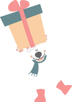 merry christmas and happy new year with cute polar bear and gift box, flat png transparent element cartoon character design