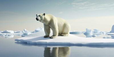 AI generated Polar bear on ice floe. Melting iceberg and global warming. AI Generated photo