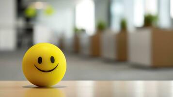 AI generated A Yellow Smiling Ball Can Promote a Positive Work Environment. Generative AI photo