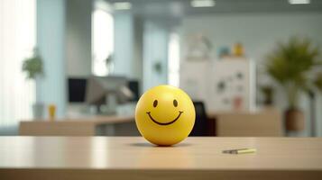 AI generated A Yellow Smiling Ball Can Promote a Positive Work Environment. Generative AI photo