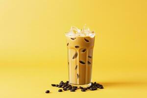 AI generated Iced Latte on yellow background. AI Generated photo