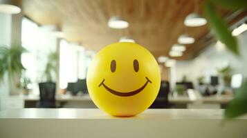 AI generated A Yellow Smiling Ball Can Promote a Positive Work Environment. Generative AI photo