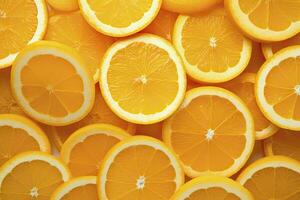 AI generated Orange fruit slices citrus arrangement full frame background. AI Generated photo