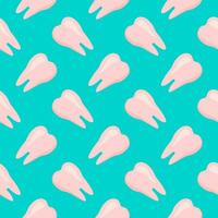 Pink tooth, seamless pattern on blue  background. vector