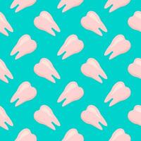 Pink tooth, seamless pattern on blue  background. vector