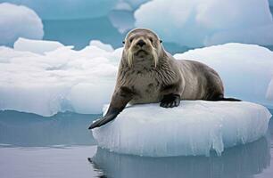 AI generated Sea Otter on Ice. AI Generated photo