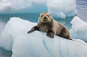 AI generated Sea Otter on Ice. AI Generated photo