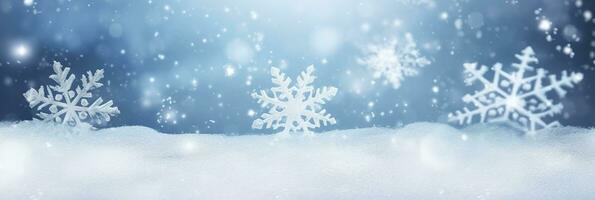 AI generated Snowflake on snow.Winter holidays background. Generative AI photo