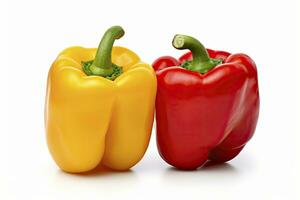 AI generated Two bell peppers, a red and a yellow isolated on white background. AI Generated. photo