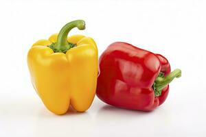 AI generated Two bell peppers, a red and a yellow isolated on white background. AI Generated. photo