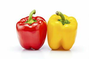 AI generated Two bell peppers, a red and a yellow isolated on white background. AI Generated. photo