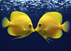 AI generated Two yellow tangs, face to face.  AI Generated. photo