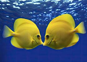 AI generated Two yellow tangs, face to face.  AI Generated. photo