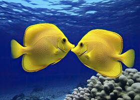 AI generated Two yellow tangs, face to face.  AI Generated. photo