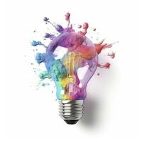 AI generated Unique Creative idea concept with lightbulb made out of paint. AI Generated photo