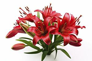 AI generated Red Lilies isolated on white background. AI Generated photo